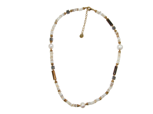 Agate Pearl Gold Bead Choker Necklace GF3612