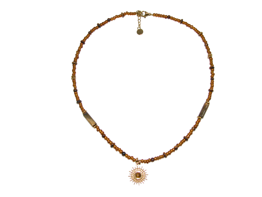 Brown Glass and Gold Bead Choker Necklace GF3610