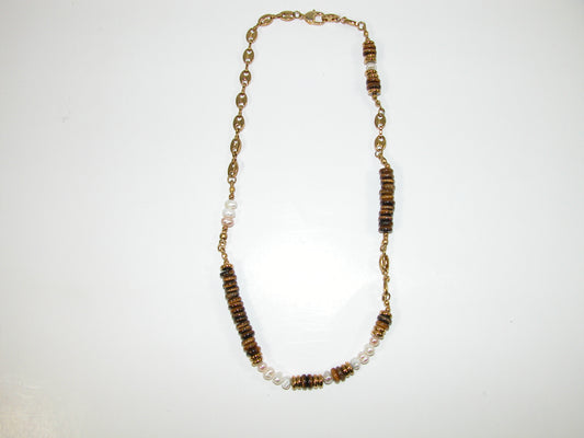 Tiger Eye Pearl Short Choker Necklace GF3599