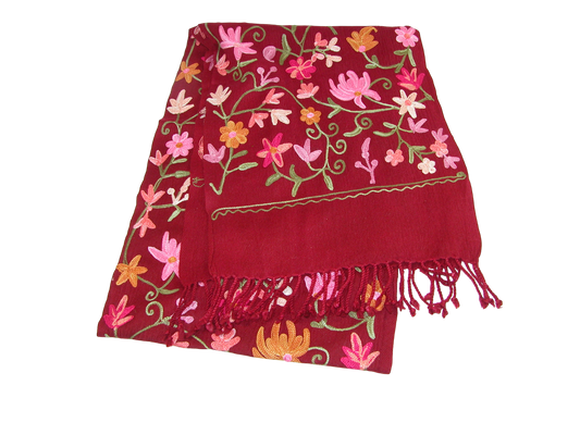 Red Garnet Embroidered Pashmina Shawl Scarf GF3640