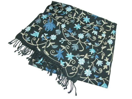 Shades of Blue Embroidered Pashmina Shawl GF3636