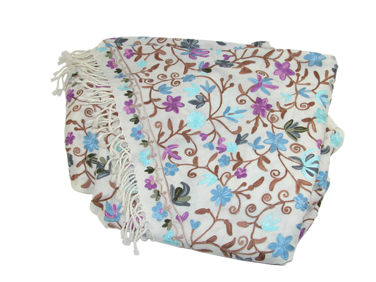 Off White Embroidered Pashmina Shawl GF3634