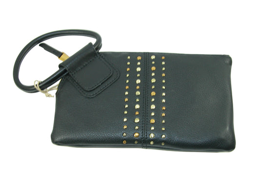 Black Leather Studded Sable Wristlet GF3678