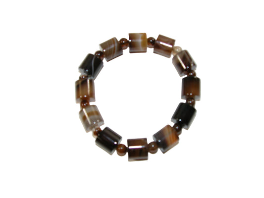 Brown Agate Barrel Stretch Bracelet GF3684