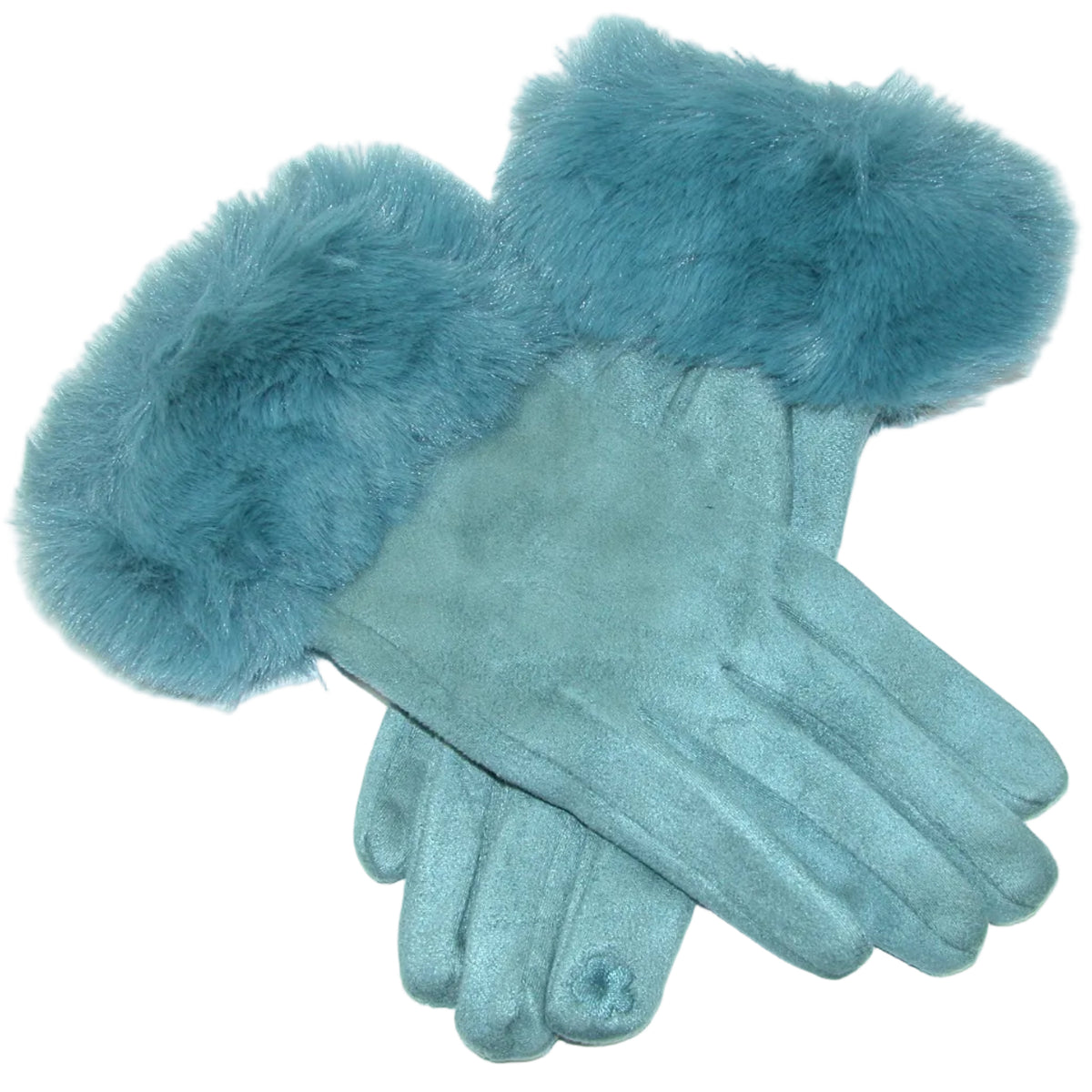 Faux Fur Cuff Sueded Gloves GF5404 Aqua