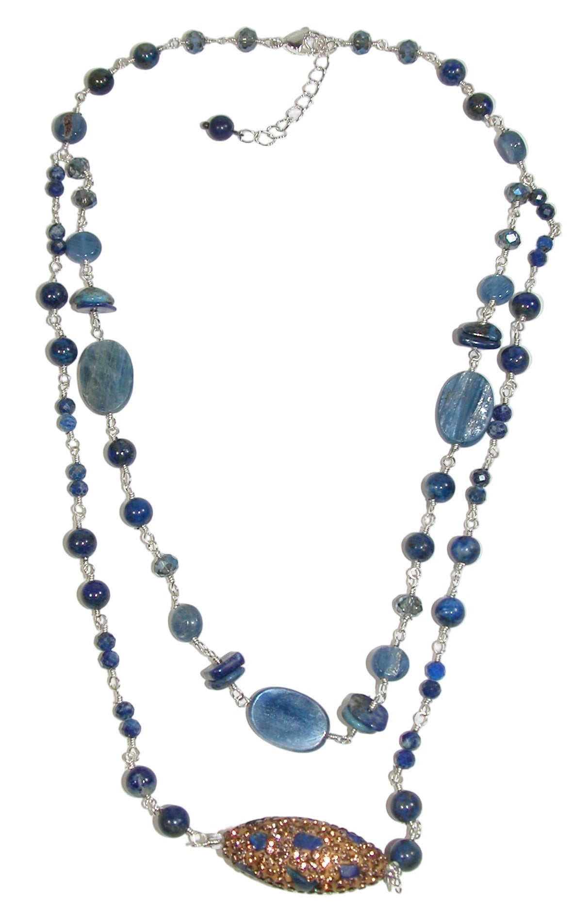 N5576 2 Strand Kyanite Lapis Rosary Style Necklace