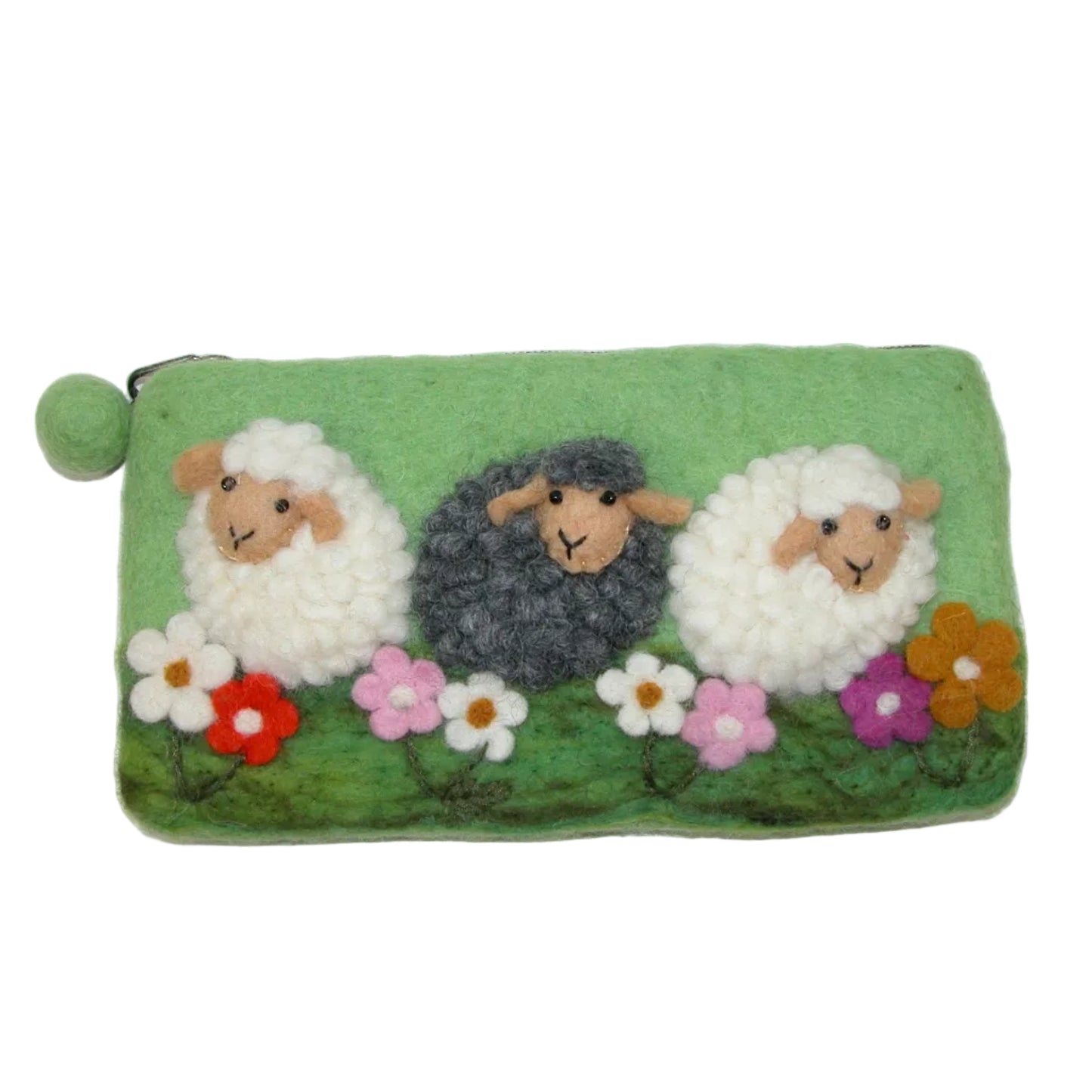 Felted Sheep Coin Purse Clutch GF4970 Green