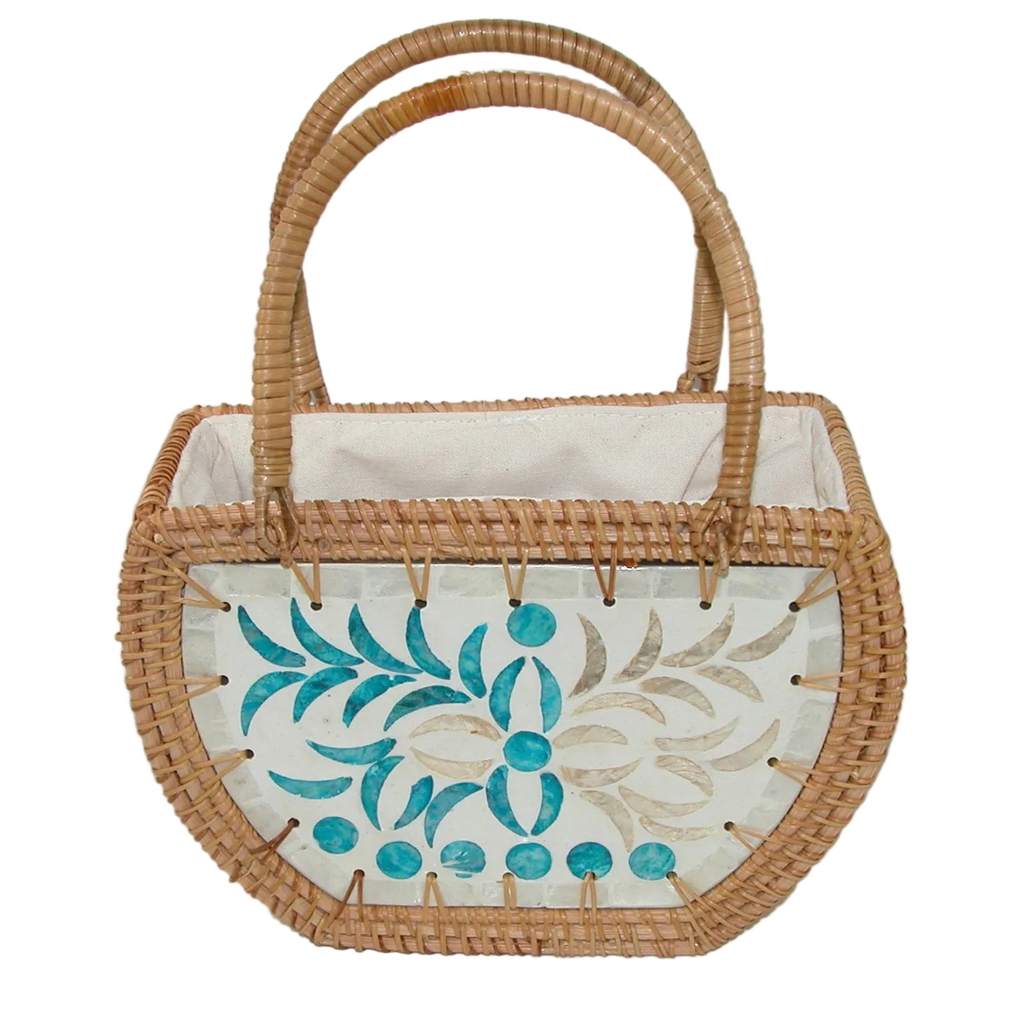 Woven Rattan Inlaid Mother of Pearl Clutch GF4980