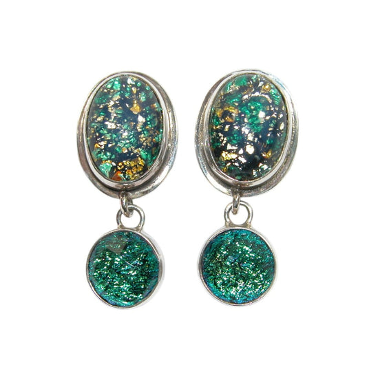 Dichroic Glass, Foil Under Glass Sterling Silver Earrings