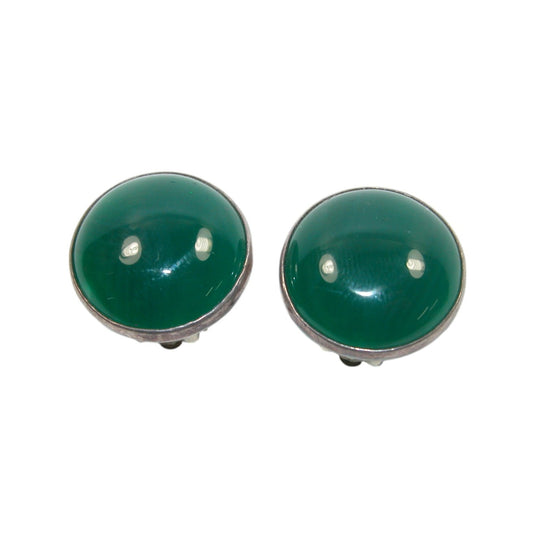 39295 Green Agate Cabochon Sterling Silver Earrings