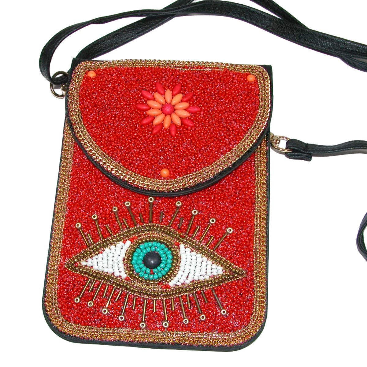 Beaded Crossbody Evil Eye Faux Leather GF5456 Red
