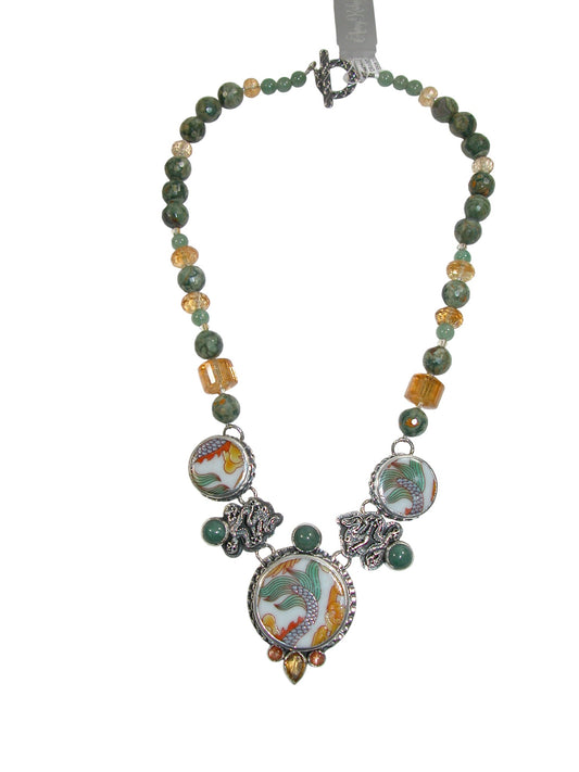 34421 Dragon Porcelain Necklace Toggle Sterling Silver
