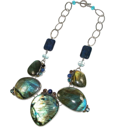 40265 Labradorite Lapis Blue Topaz Collar Necklace
