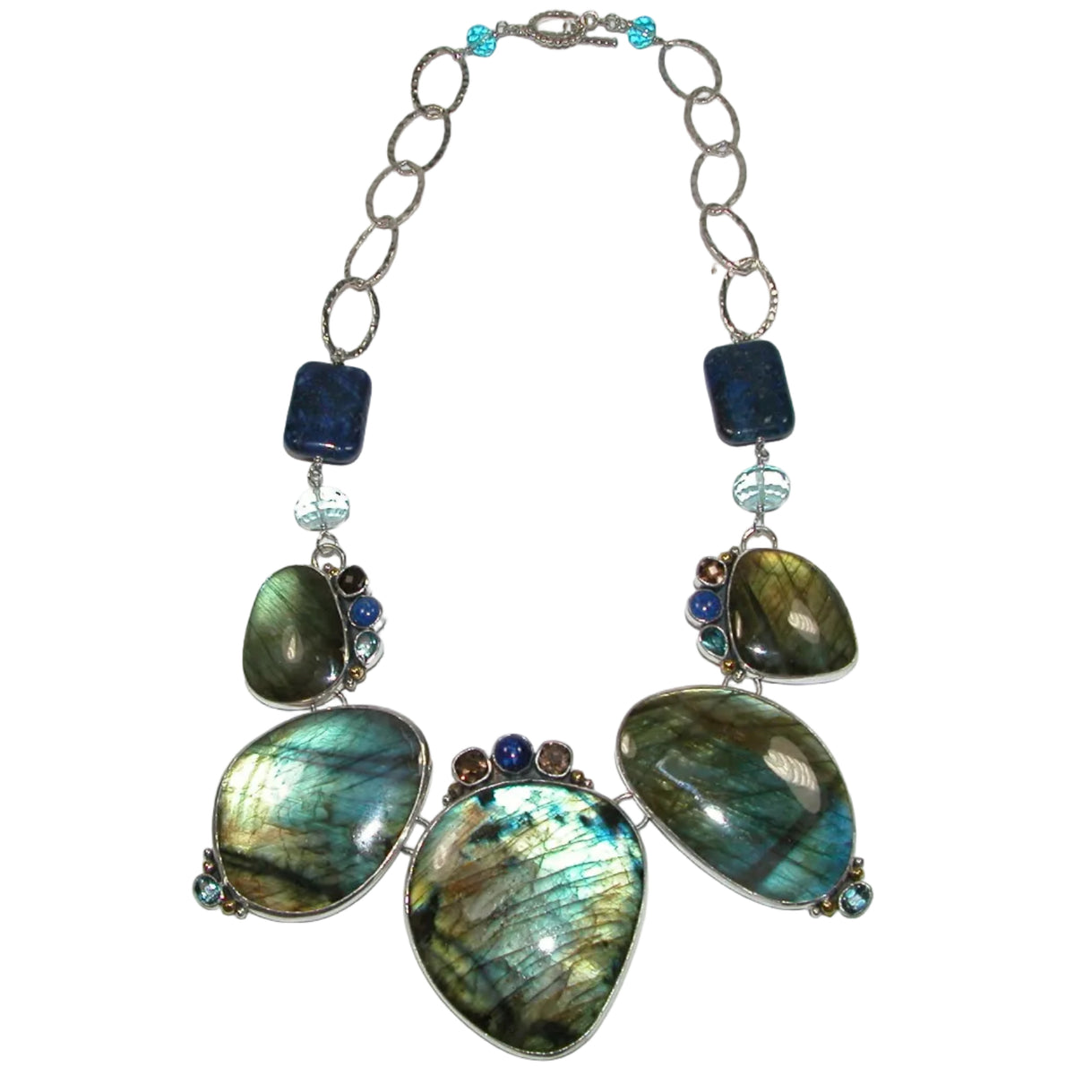 40265 Labradorite Lapis Blue Topaz Collar Necklace