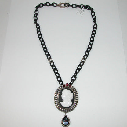 4115 Hand-Carved Cameo Necklace on a Matte Black Chain