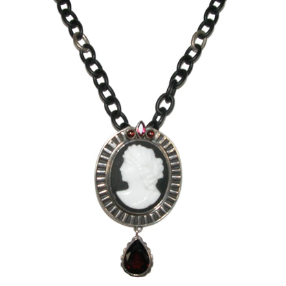 4115 Hand-Carved Cameo Necklace on a Matte Black Chain