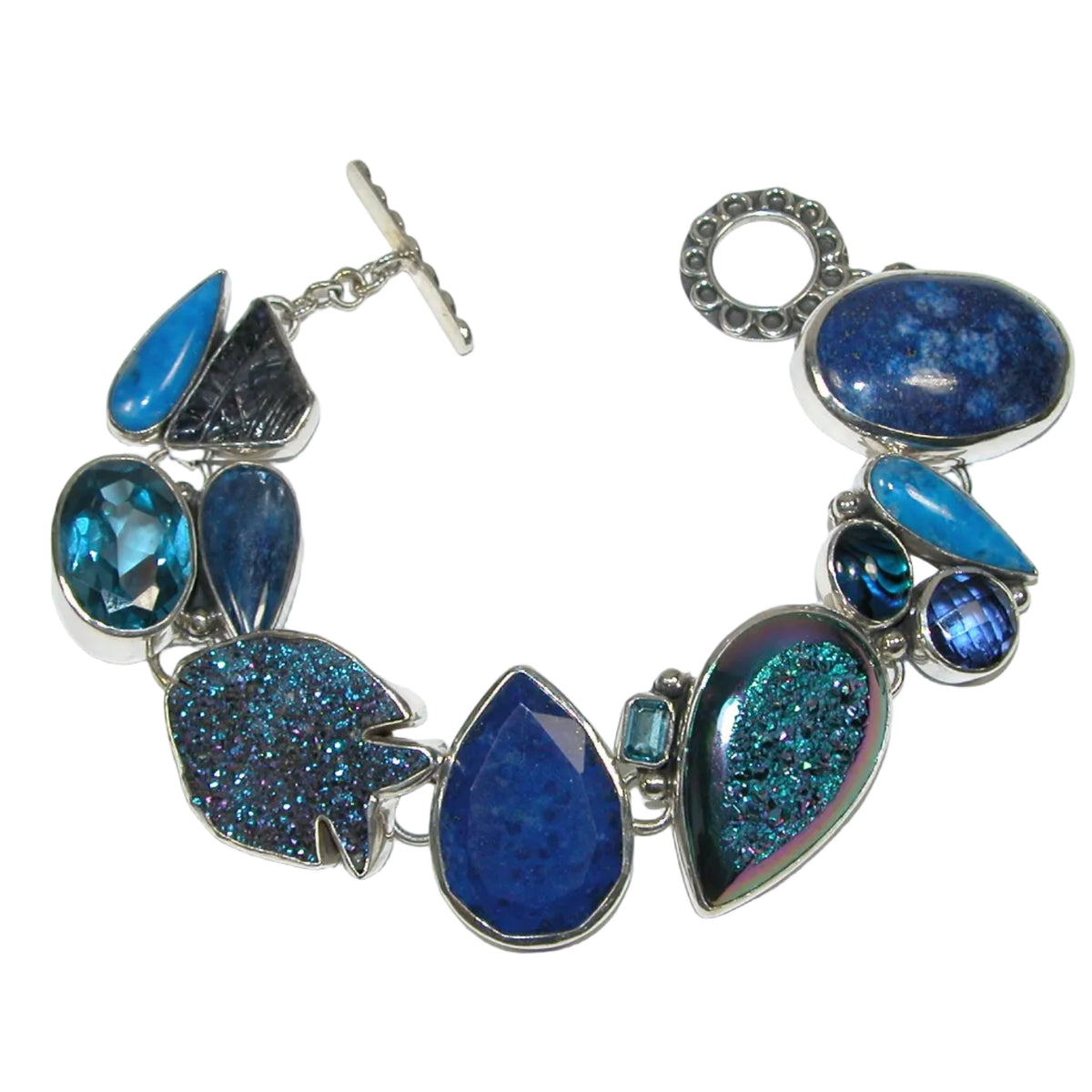 40227 Lapis Gemstone Iolite Blue Topaz Sterling Silver Toggle Bracelet