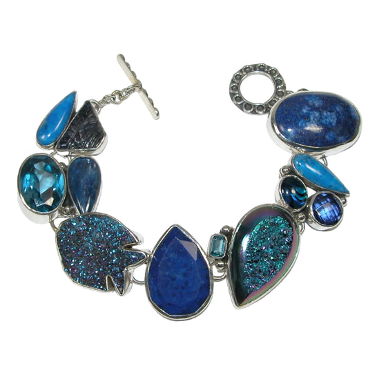 40227 Lapis Gemstone Iolite Blue Topaz Sterling Silver Toggle Bracelet