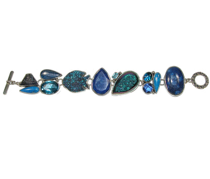 40227 Lapis Gemstone Iolite Blue Topaz Sterling Silver Toggle Bracelet