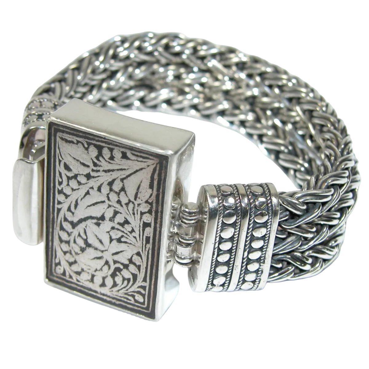 40246 Koftgari Sterling Silver 3 Row Box Clasp Bracelet