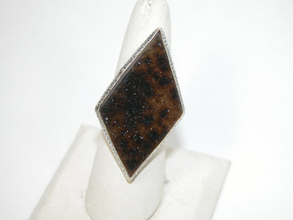 40221 Natural Drusy Agate Sterling Silver Adjustable Ring