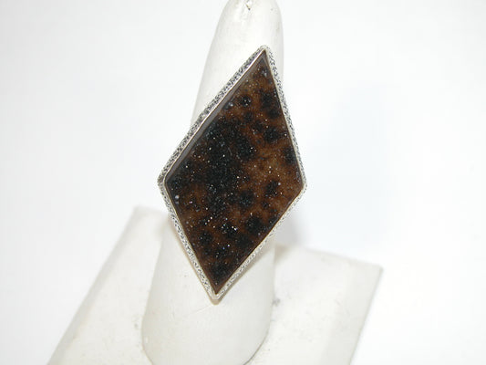 40221 Natural Drusy Agate Sterling Silver Adjustable Ring
