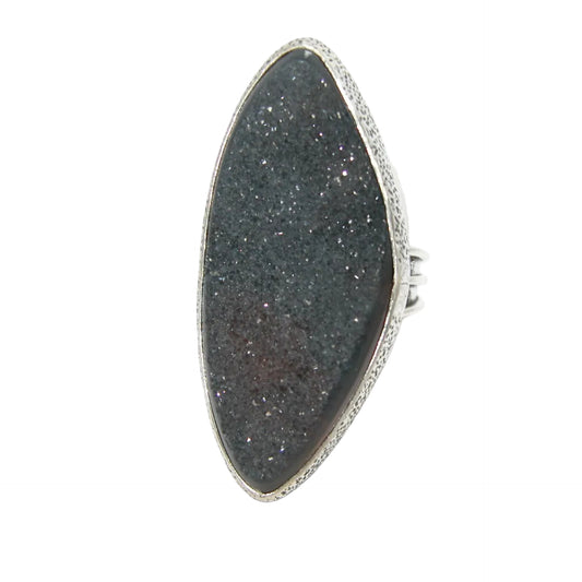 40220 Natural Drusy Agate Sterling Silver Adjustable Ring