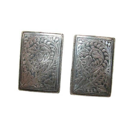 40265 Sterling Silver Koftgari Scroll Engraved Earring