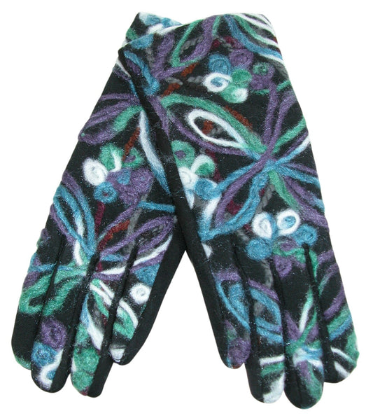Felted Embroidered Glove GF3756 Purple Blue