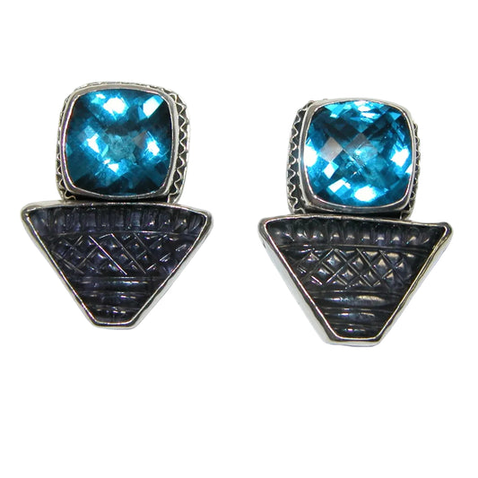 40261 Blue Quartz Carved Iolite Sterling Silver Earring