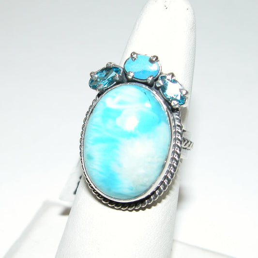 40241 Larimar Blue Topaz Opal Sterling Silver Adjustable ring
