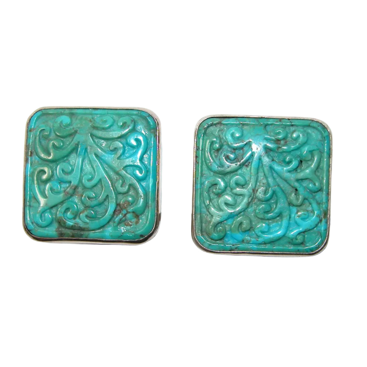 40283 Carved Turquoise Sterling Silver Earring
