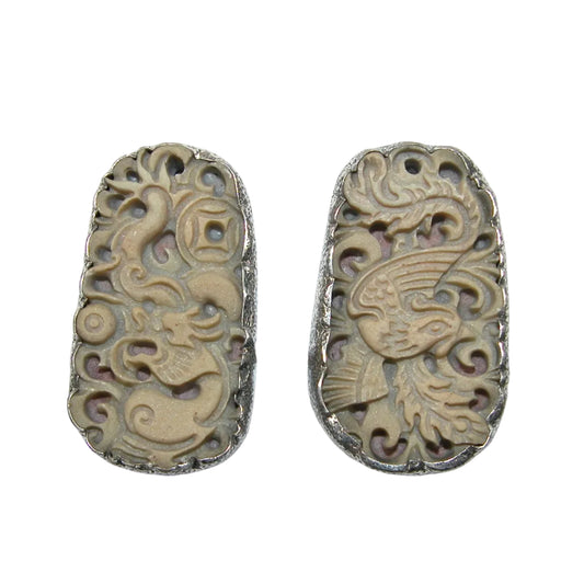 40264 Carved Jade Dragon Sterling Silver Earring