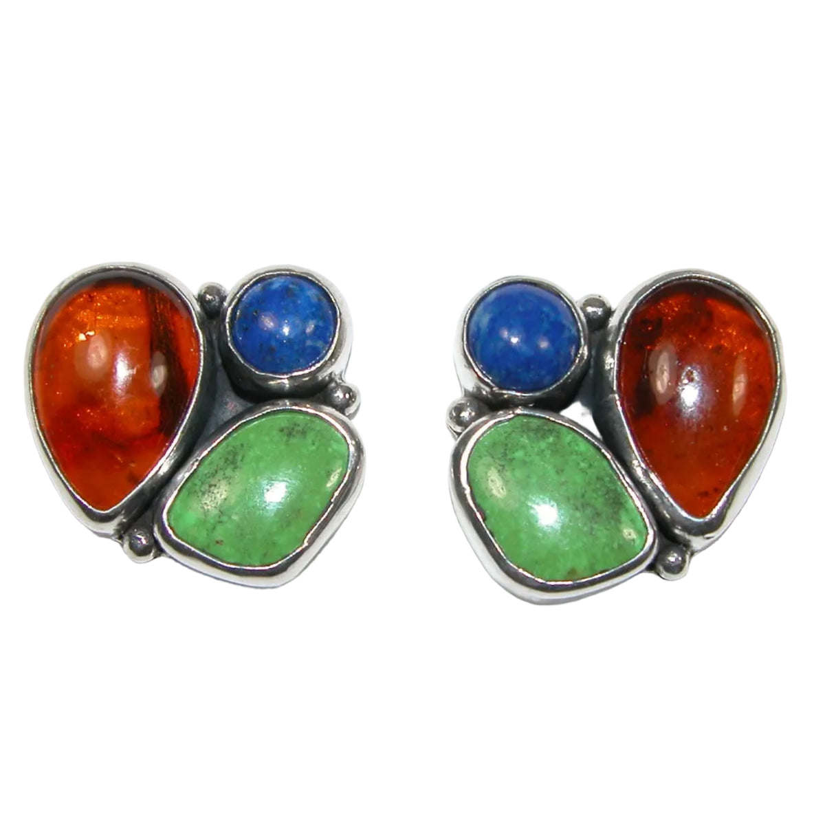 40260 Gaspeite Lapis Amber Sterling Silver Earring