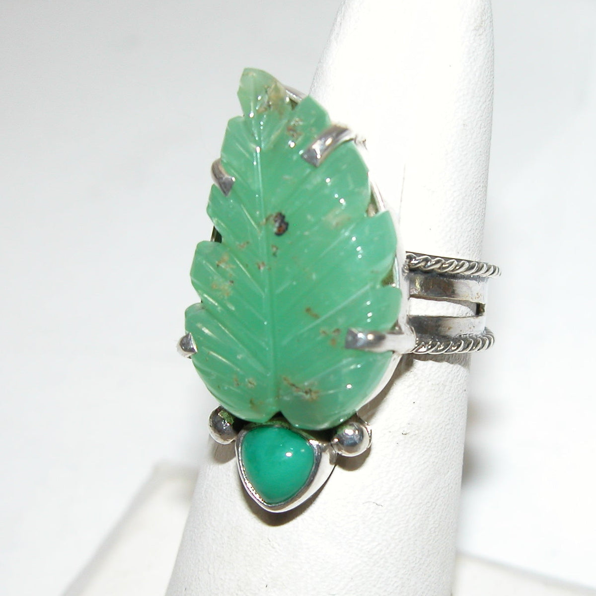 40222A Chrysaprase Leaf Sterling Silver Adjustable Ring