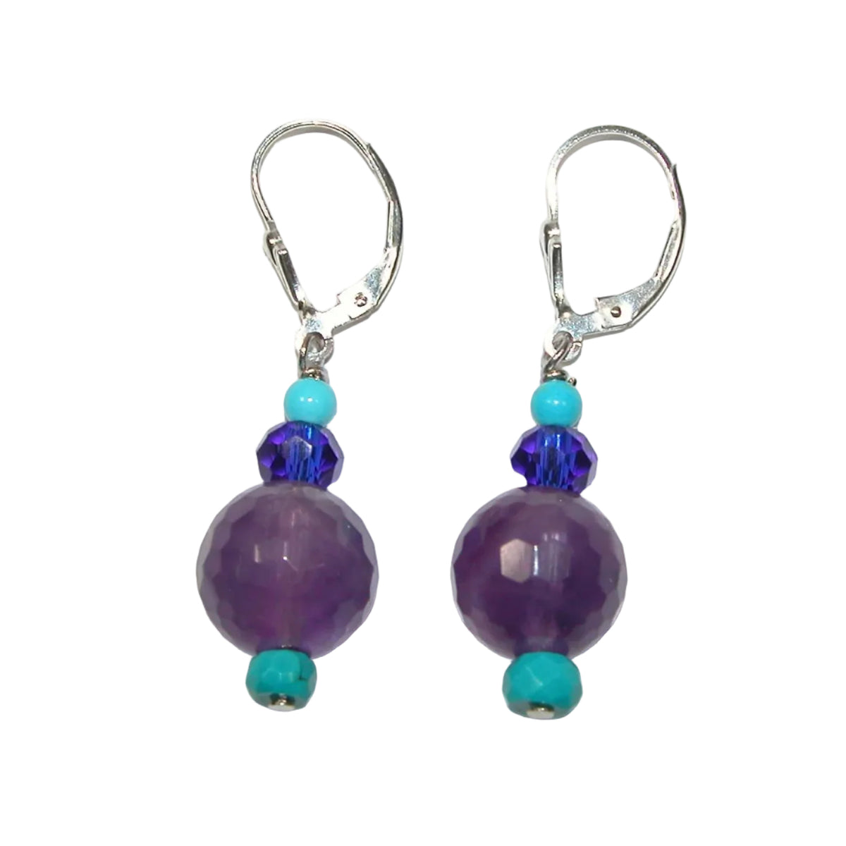 40218 Amethyst Turquoise Blue Drop Sterling Silver Lever Back Earring
