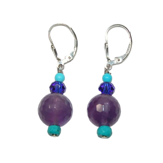 40218 Amethyst Turquoise Blue Drop Sterling Silver Lever Back Earring