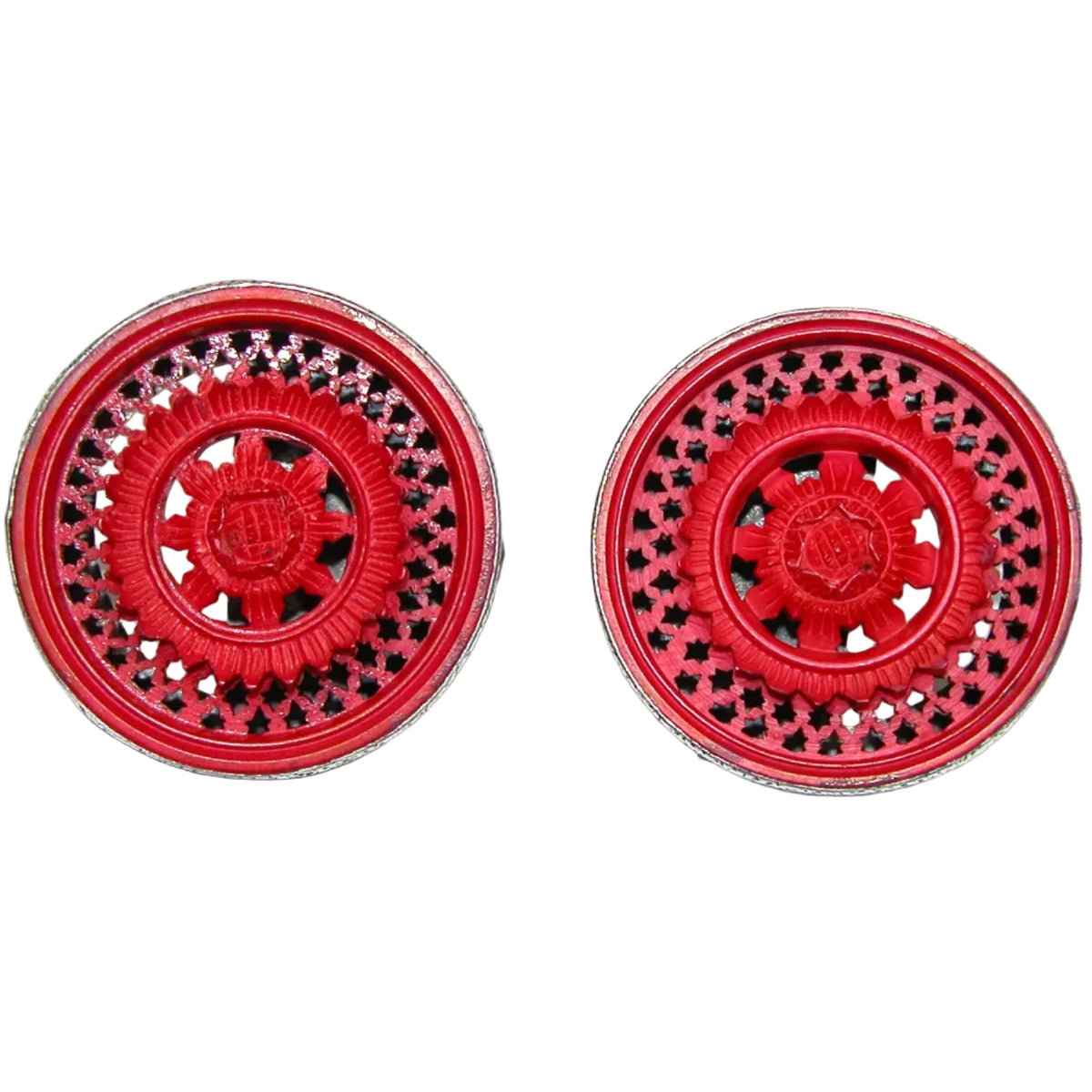 40259 Carved Red Vintage Carving Sterling Silver Earring