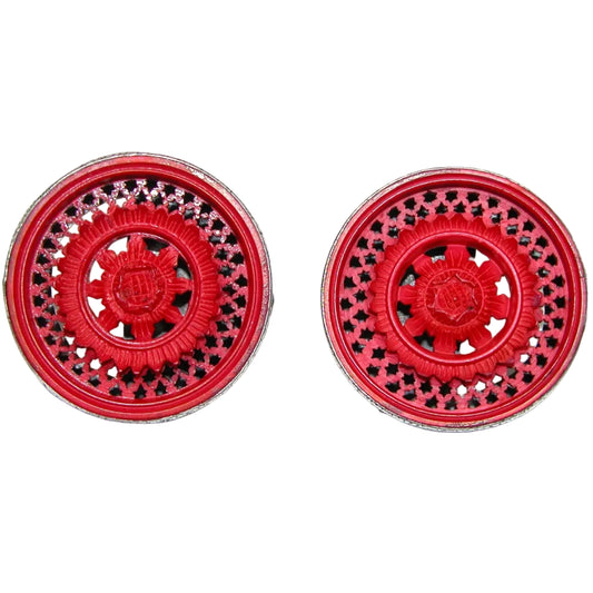 40259 Carved Red Vintage Carving Sterling Silver Earring