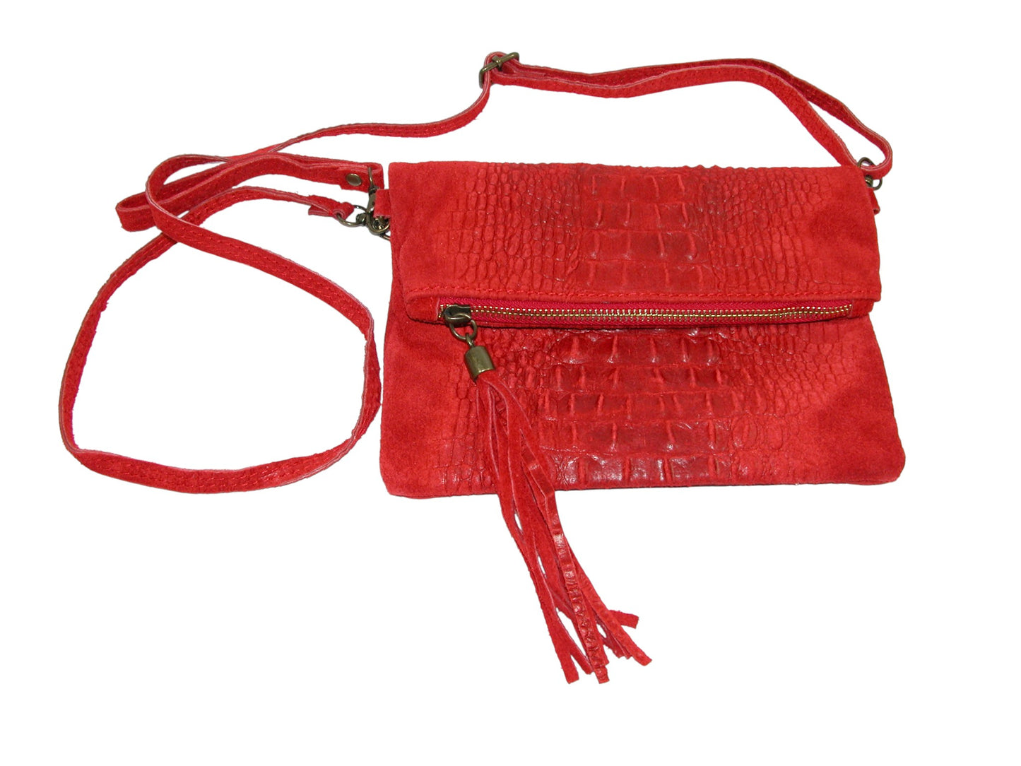 Red Leather Suede Crossbody Handbag GF3790