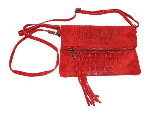 Red Leather Suede Crossbody Handbag GF3790