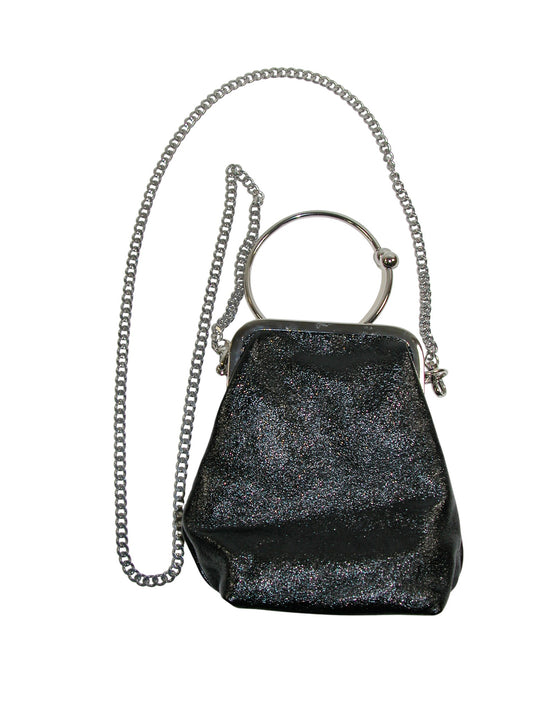 Gunmetal Leather Wristlet Crossbody Chain Purse GF3792