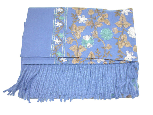 Embroidered Leaf Shawl Scarf GF3796 Periwinkle