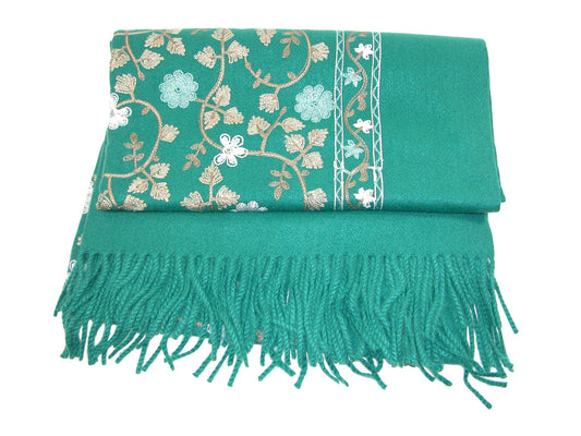 Embroidered Leaf Shawl Scarf GF3793 Green