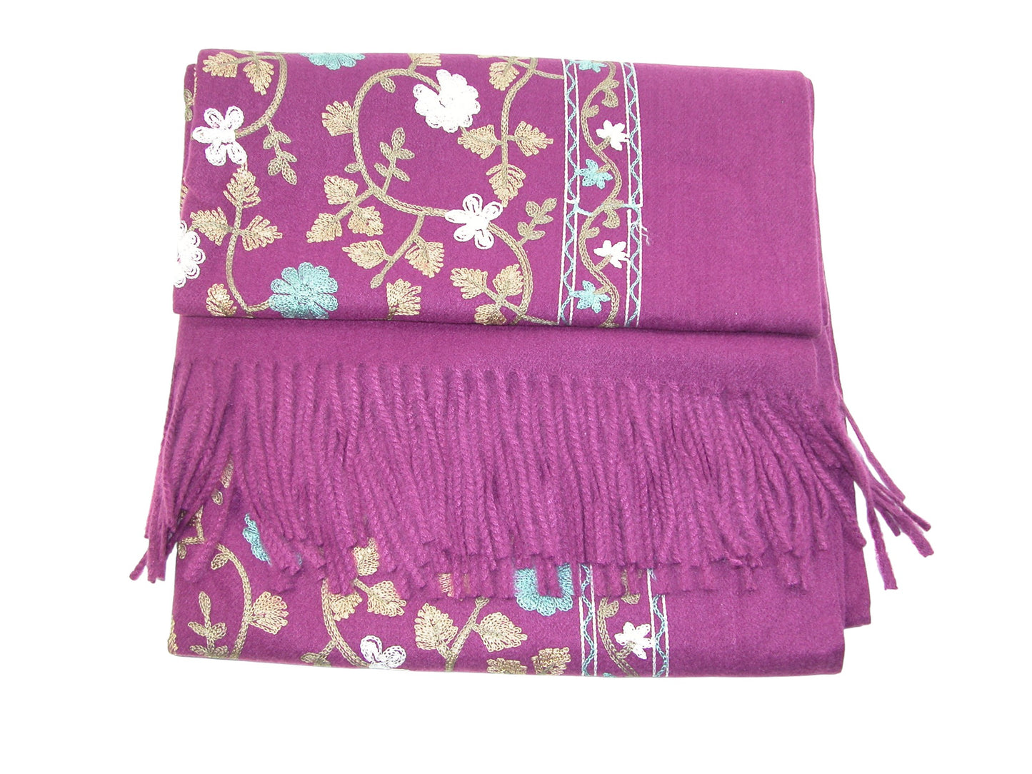 Embroidered Leaf Shawl Scarf GF3797 Plum