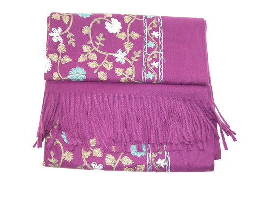 Embroidered Leaf Shawl Scarf GF3797 Plum