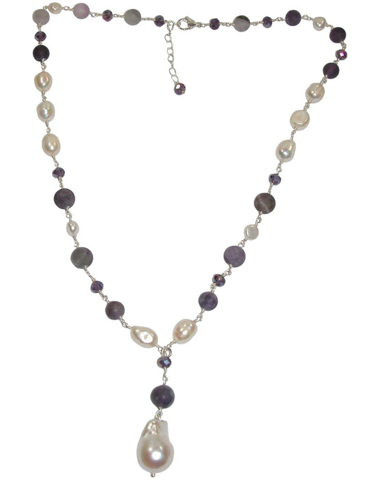 N5570 Amethyst Freshwater Pearl Jointed Necklace