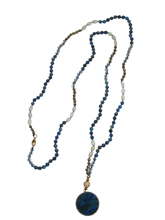 N5568 Lapis Pendant Necklace with Freshwater Pearls