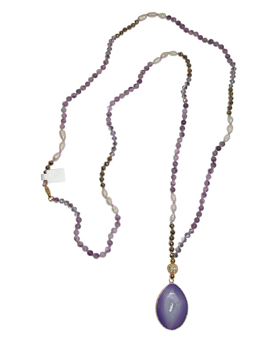 N5572 Purple Agate Pendant Amethyst Pearl Necklace