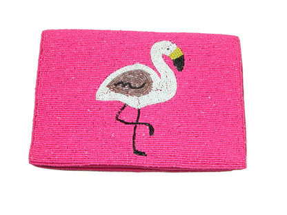 Beaded Flamingo Clutch Handbag Purse GF4629